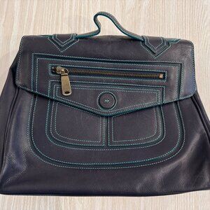 Vintage Marc Jacobs Leather Top-Handle Satchel - Deep Purple with Teal Stitching
